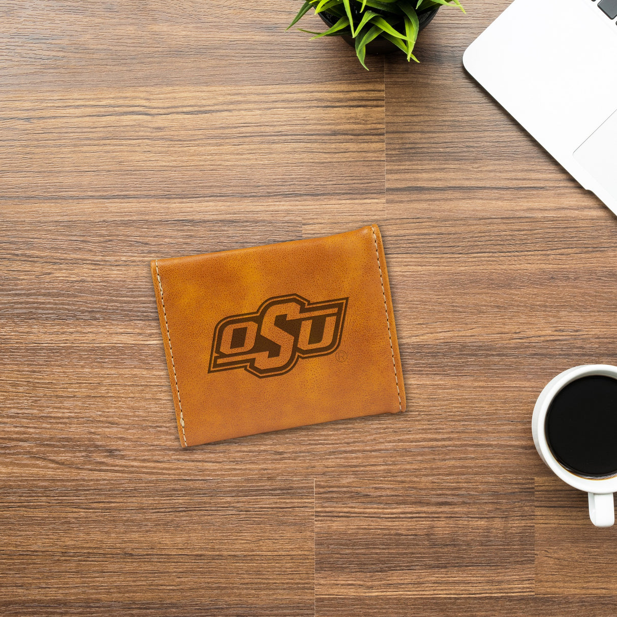 Rico Industries NCAA Oklahoma State Cowboys Laser Engraved Faux Leather Trifold Wallet-2