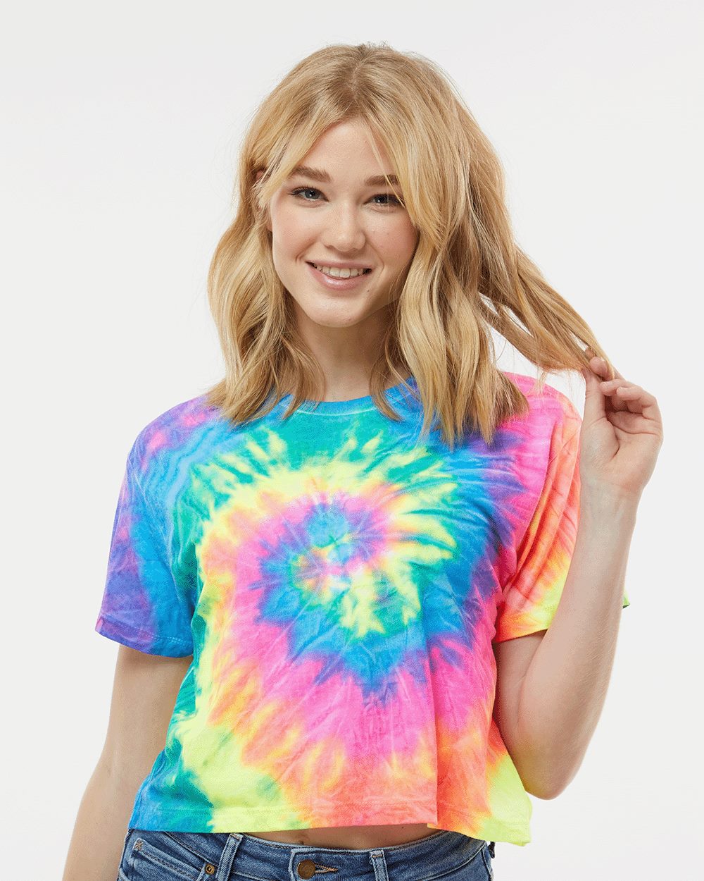 Colortone Women's Tie-Dyed Crop T-Shirt Womens Apparel Shirts & Tops