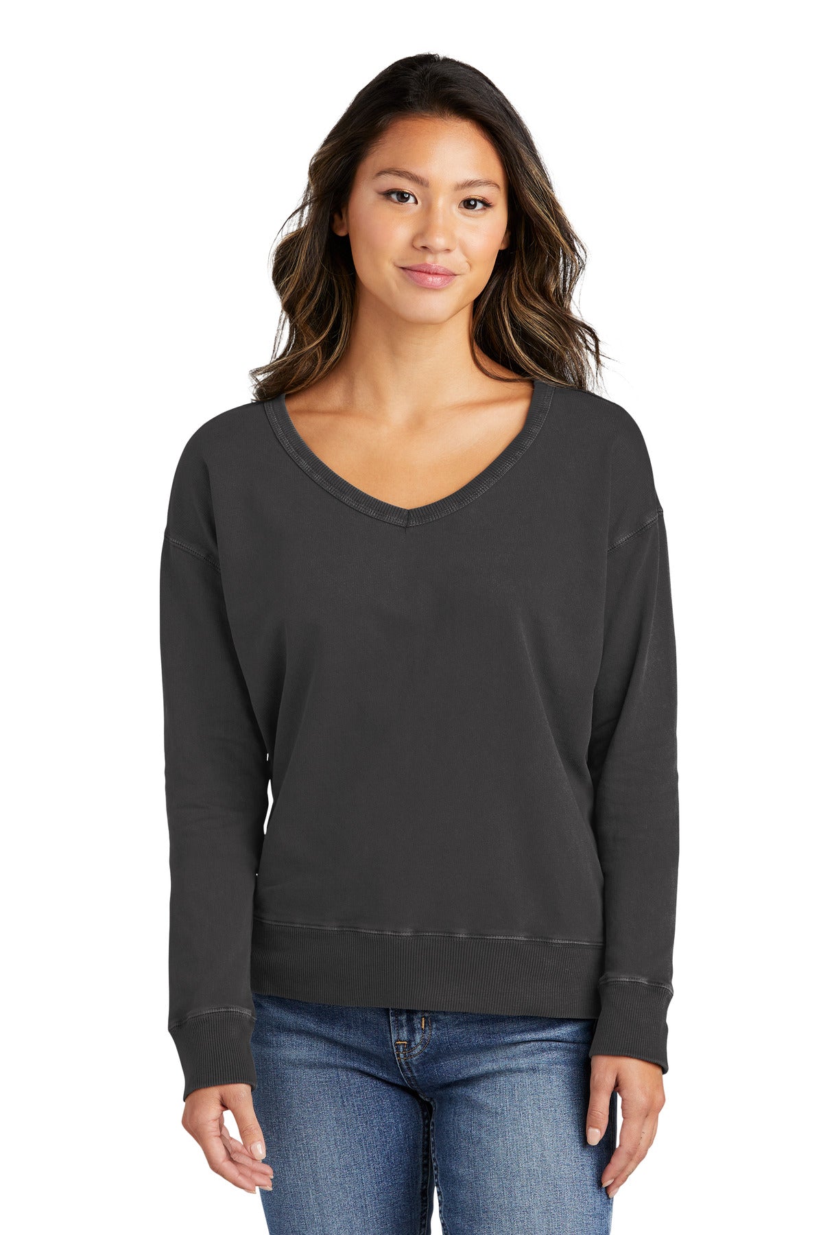 Port & Co Women's Beach Wash Garment-Dyed V-Neck Sweatshirt LPC098V