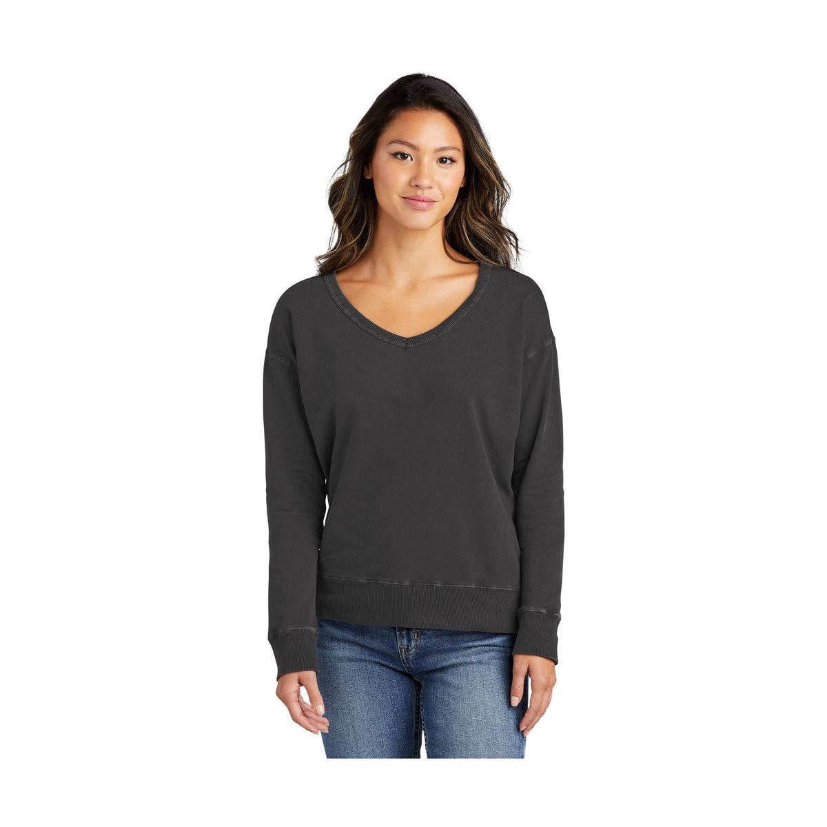 Port & Co Women's Beach Wash Garment-Dyed V-Neck Sweatshirt LPC098V