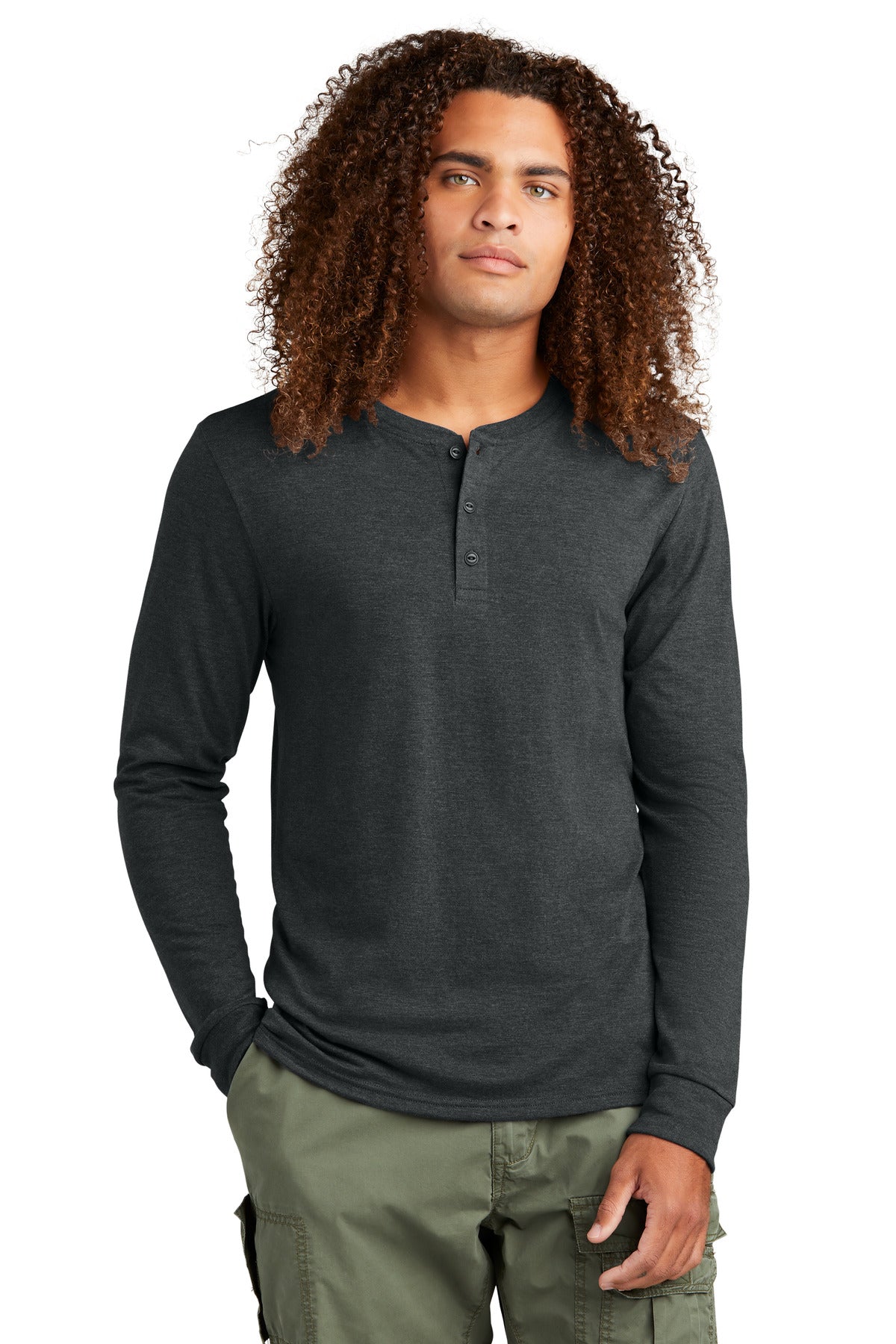 District Mens Perfect Tri Long Sleeve Henley DT145 Mens Apparel Shirts & Tops