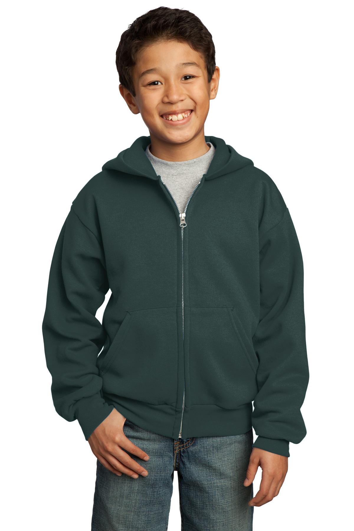 Port & Company Youth Core Fleece Full-Zip Hooded Sweatshirt Youth Apparel Hoodies & Sweatshirts