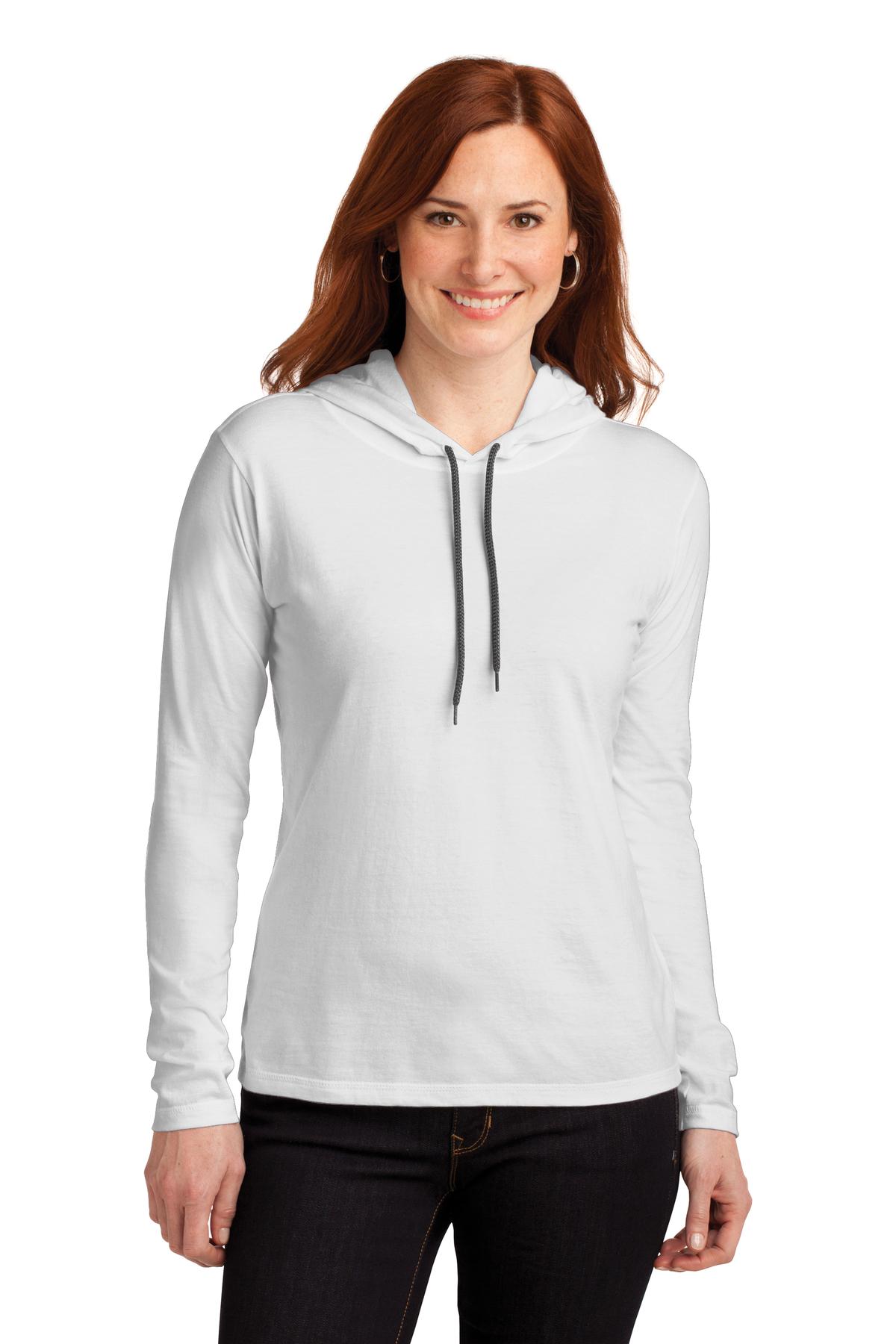Anvil Women's 100% Combed Ring Spun Cotton Long Sleeve Hooded T-Shirt-1