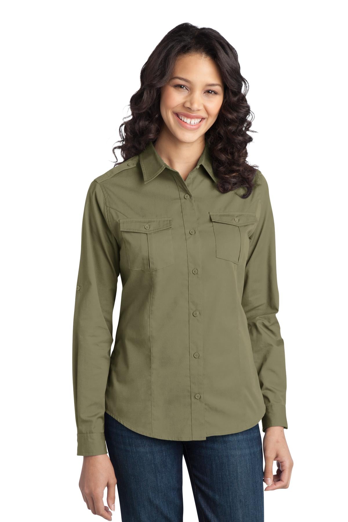 Port Authority Ladies Stain-Release Roll Sleeve Twill Shirt. L649