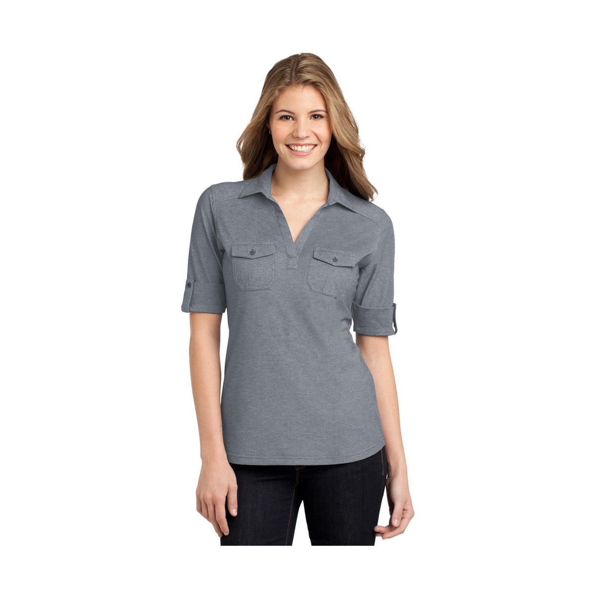 Port Authority Women's Oxford Pique Double Pocket Polo