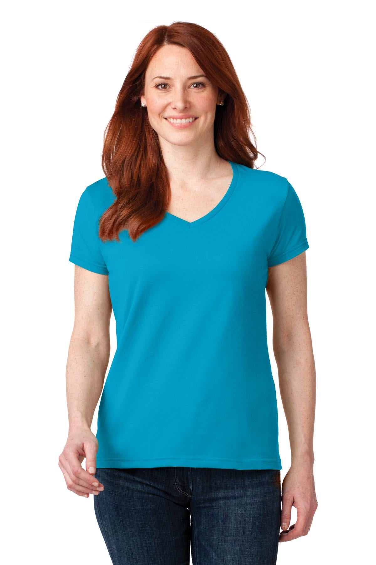 Anvil Women's 100% Combed Ring Spun Cotton V-Neck T-Shirt-1