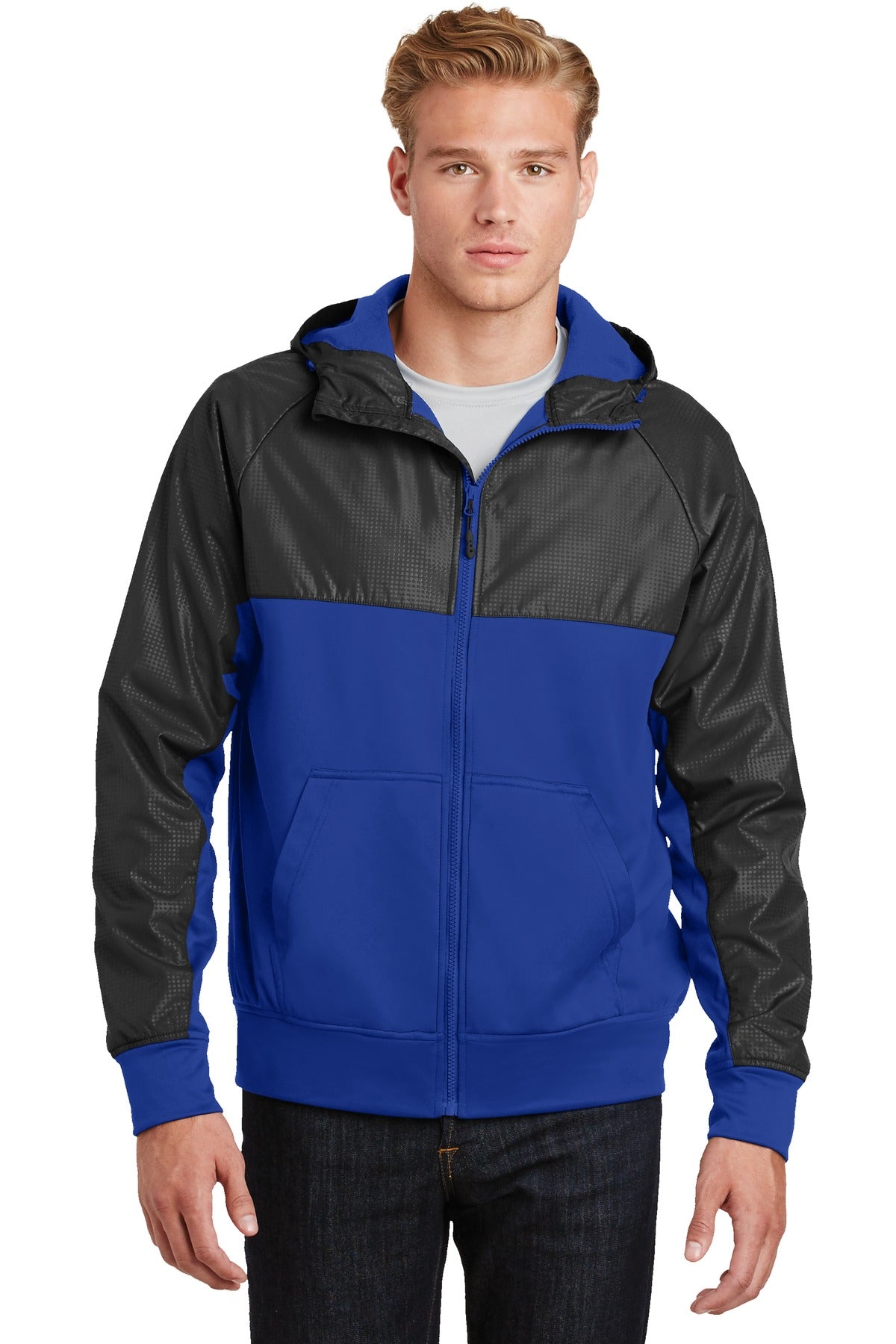 Sport-Tek Men's Embossed Hybrid Full-Zip Hooded Jacket