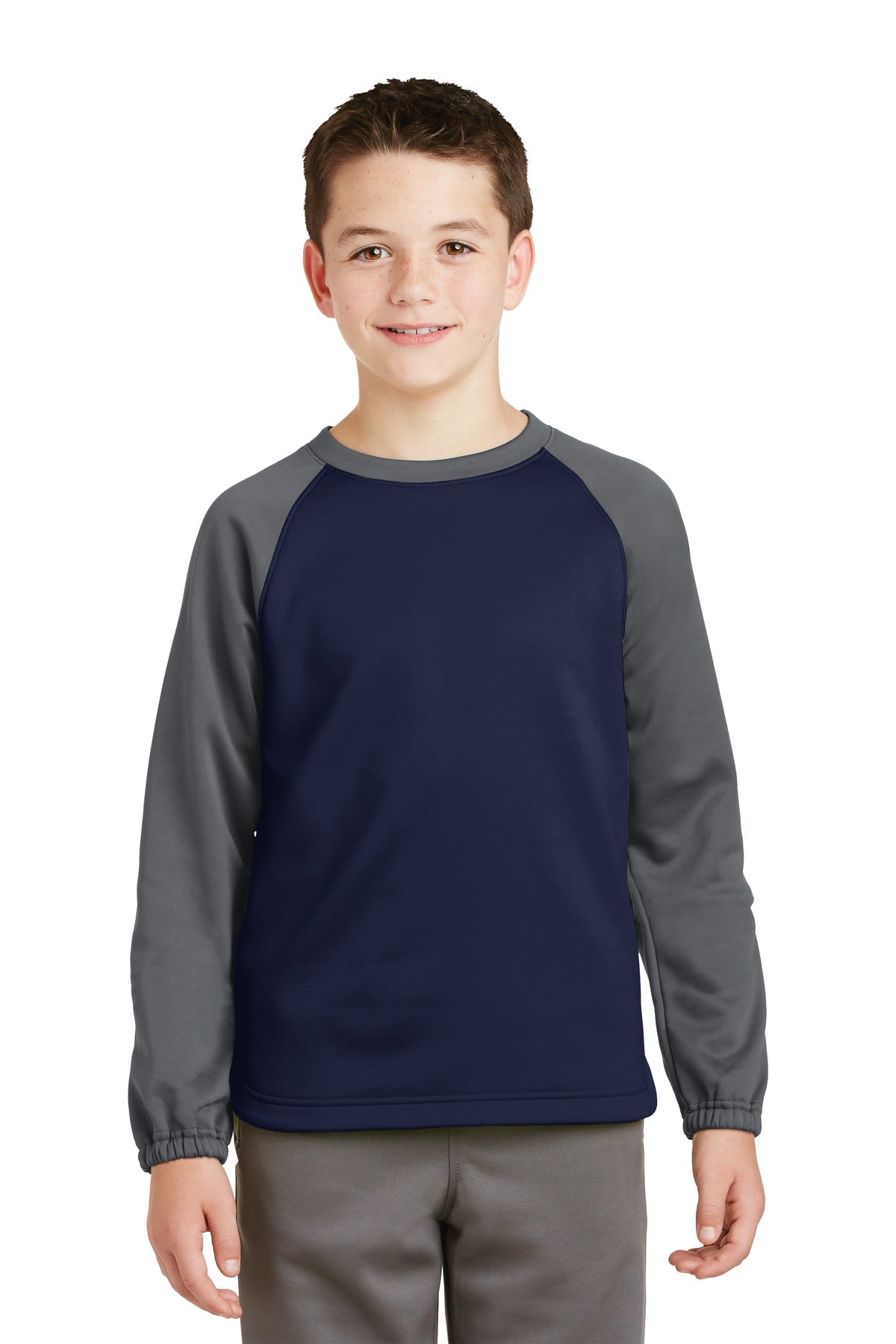 Sport-Tek ® Youth Sport-Wick ® Raglan Colorblock Fleece Crewneck