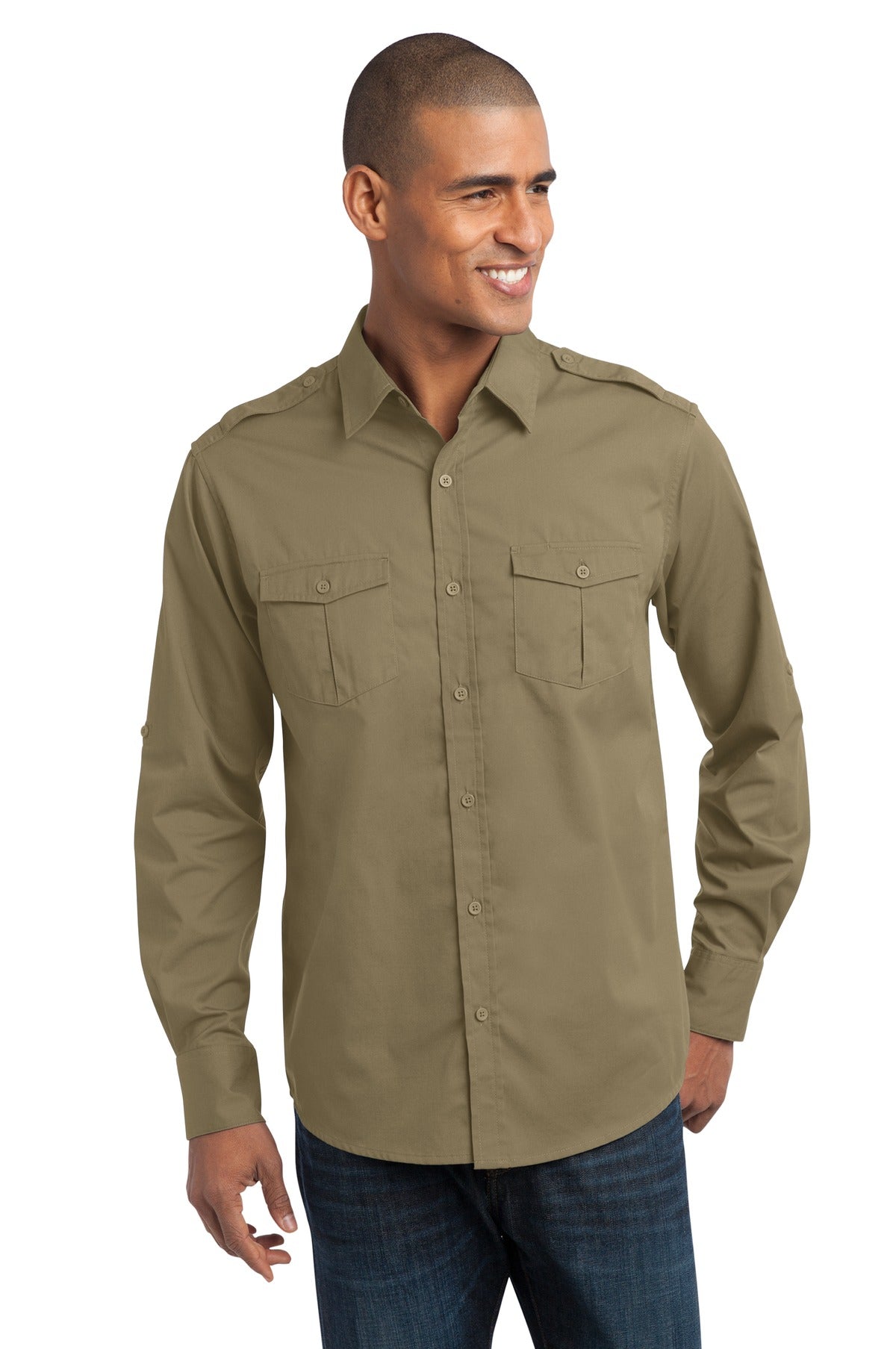 Port Authority Men's Stain-Release Roll Sleeve Twill Shirt