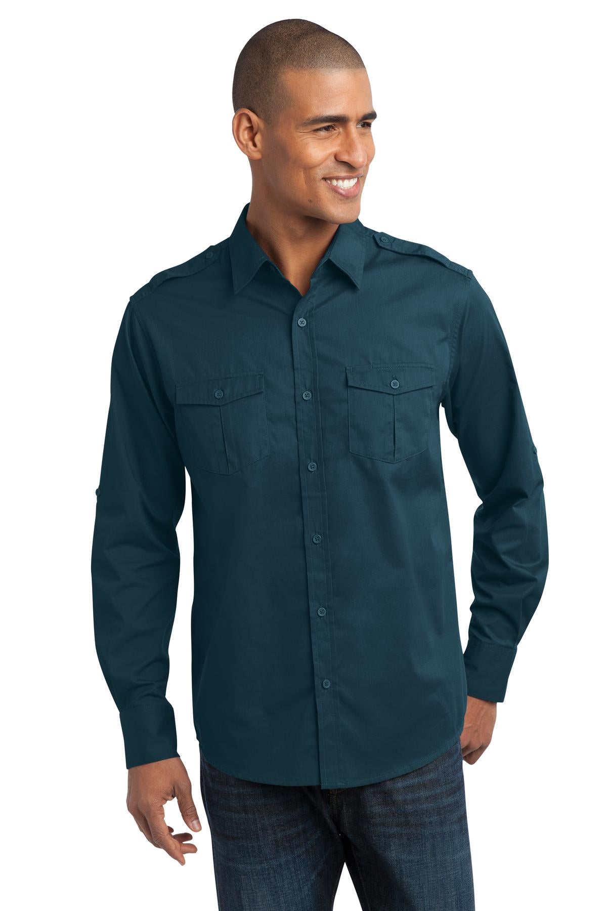 Port Authority Men's Stain-Release Roll Sleeve Twill Shirt