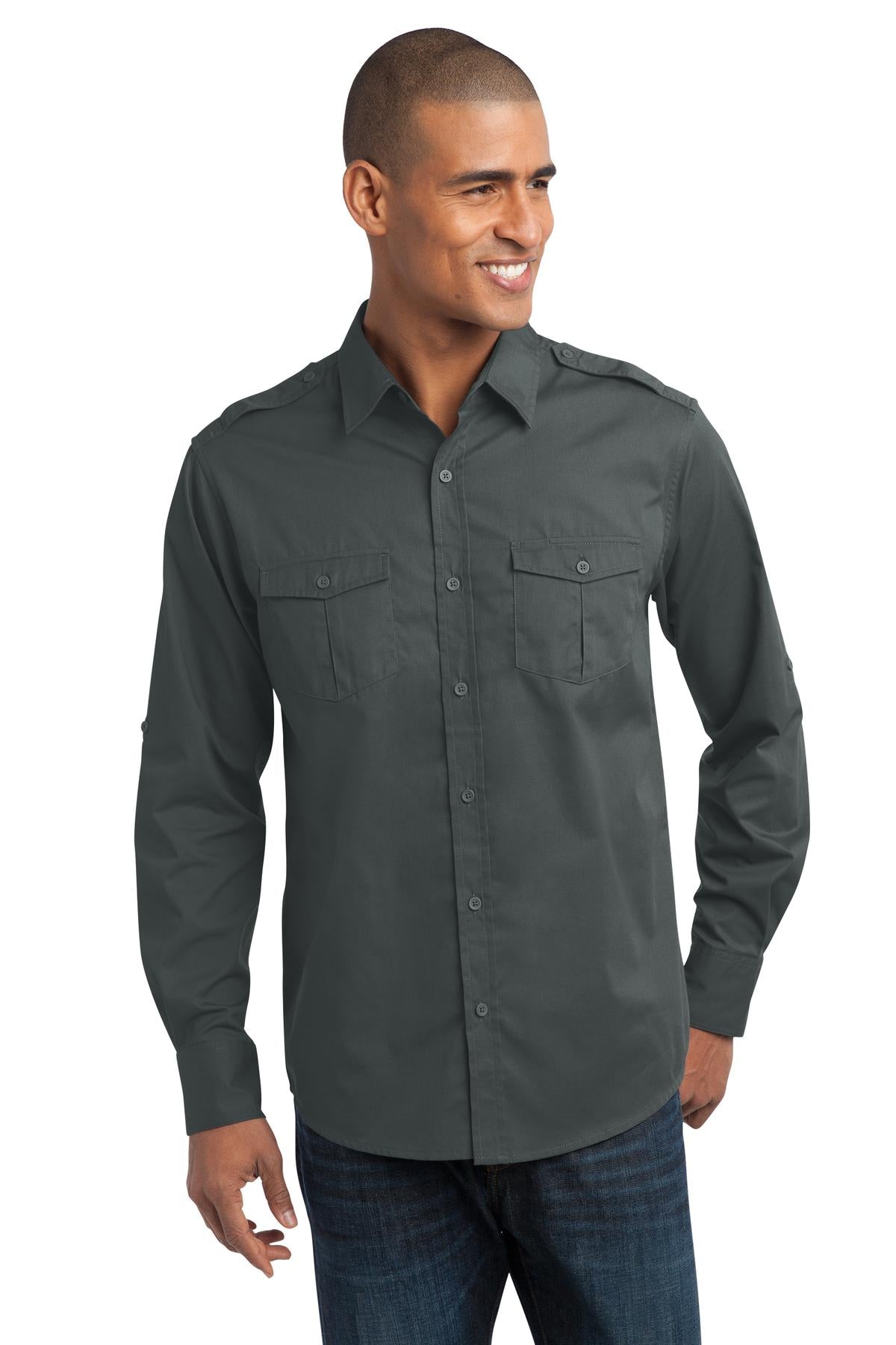 Port Authority Men's Stain-Release Roll Sleeve Twill Shirt