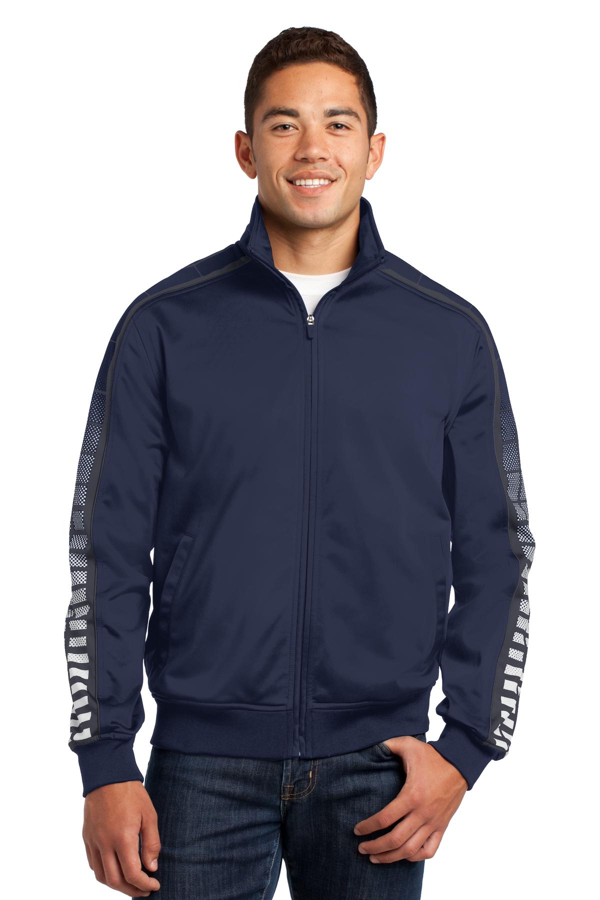 Sport-Tek Men's Dot Sublimation Tricot Track Jacket. JST93 Mens Apparel Jackets & Vests