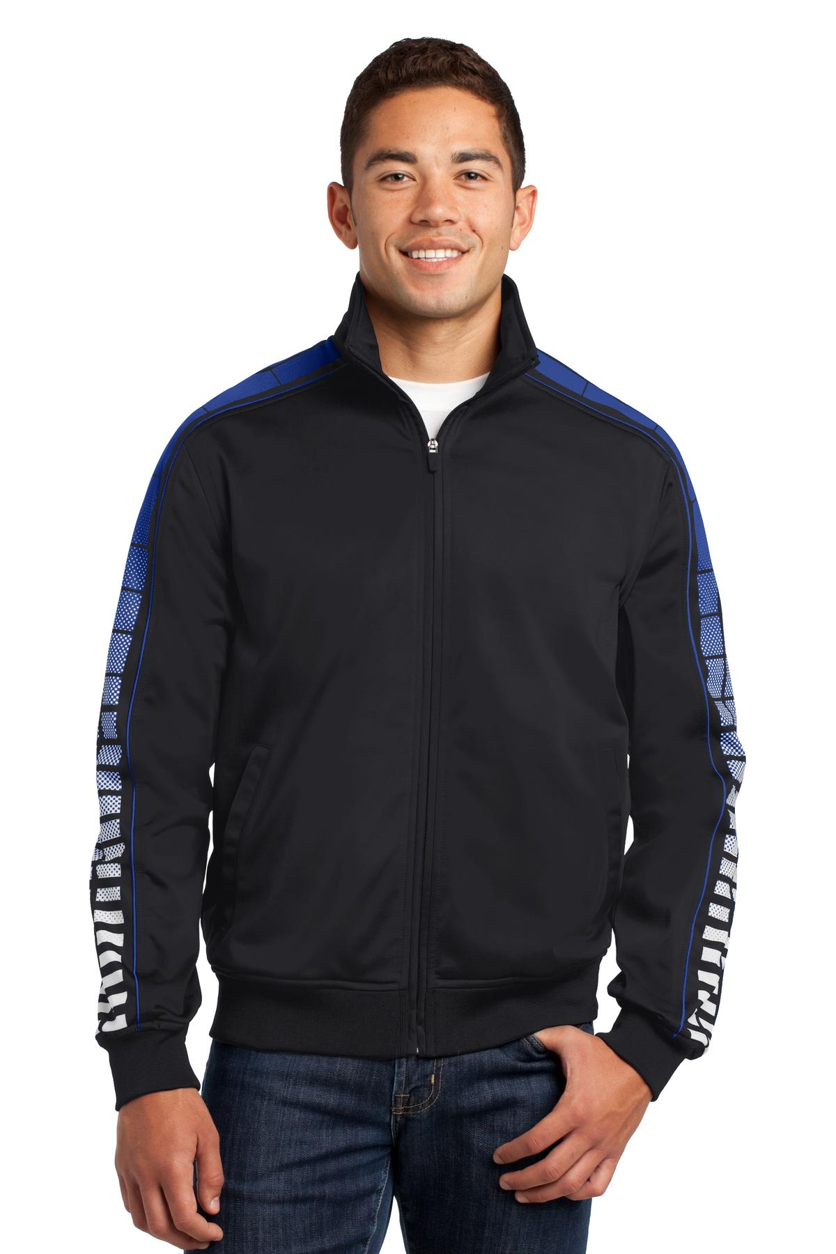 Sport-Tek Men's Dot Sublimation Tricot Track Jacket. JST93 Mens Apparel Jackets & Vests