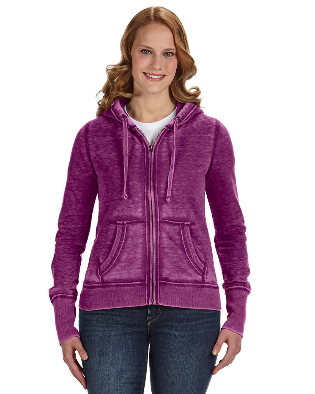 J. America Women's Zen Full-Zip Fleece Hooded Sweatshirt JA8913-AB Womens Apparel Sweatshirts & Fleece