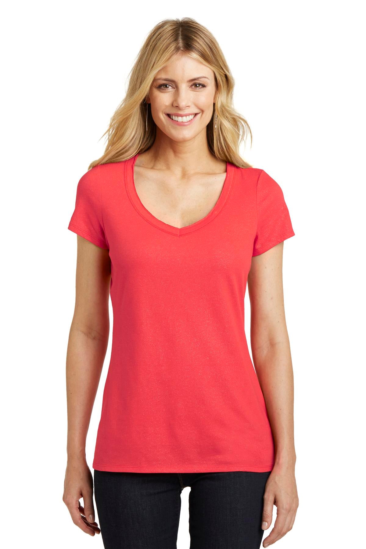District Made Ladies Shimmer V-Neck Tee. DM456 Womens Apparel Shirts & Tops