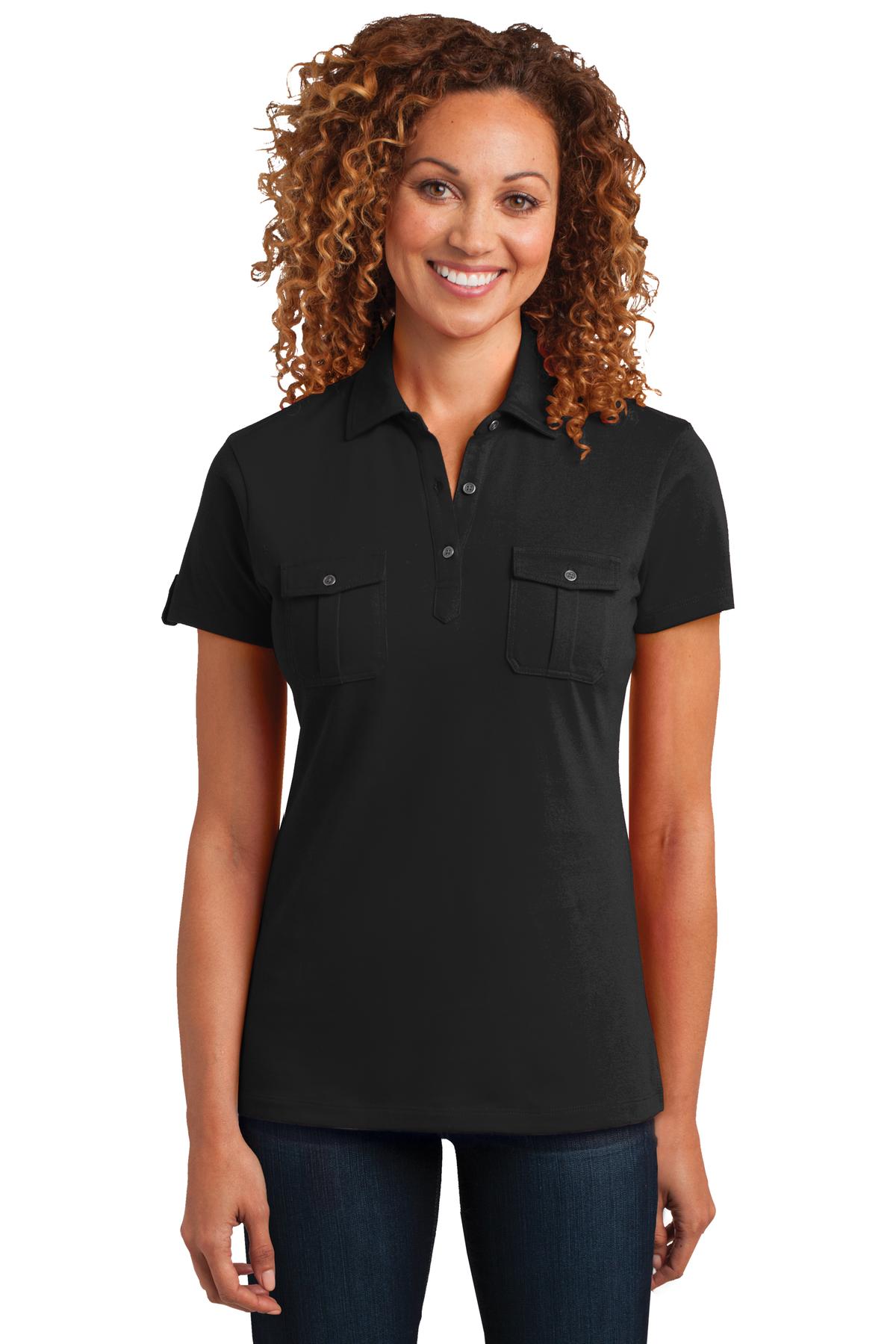 District Made Women's Double Pocket Polo. DM433 Womens Apparel Shirts & Tops
