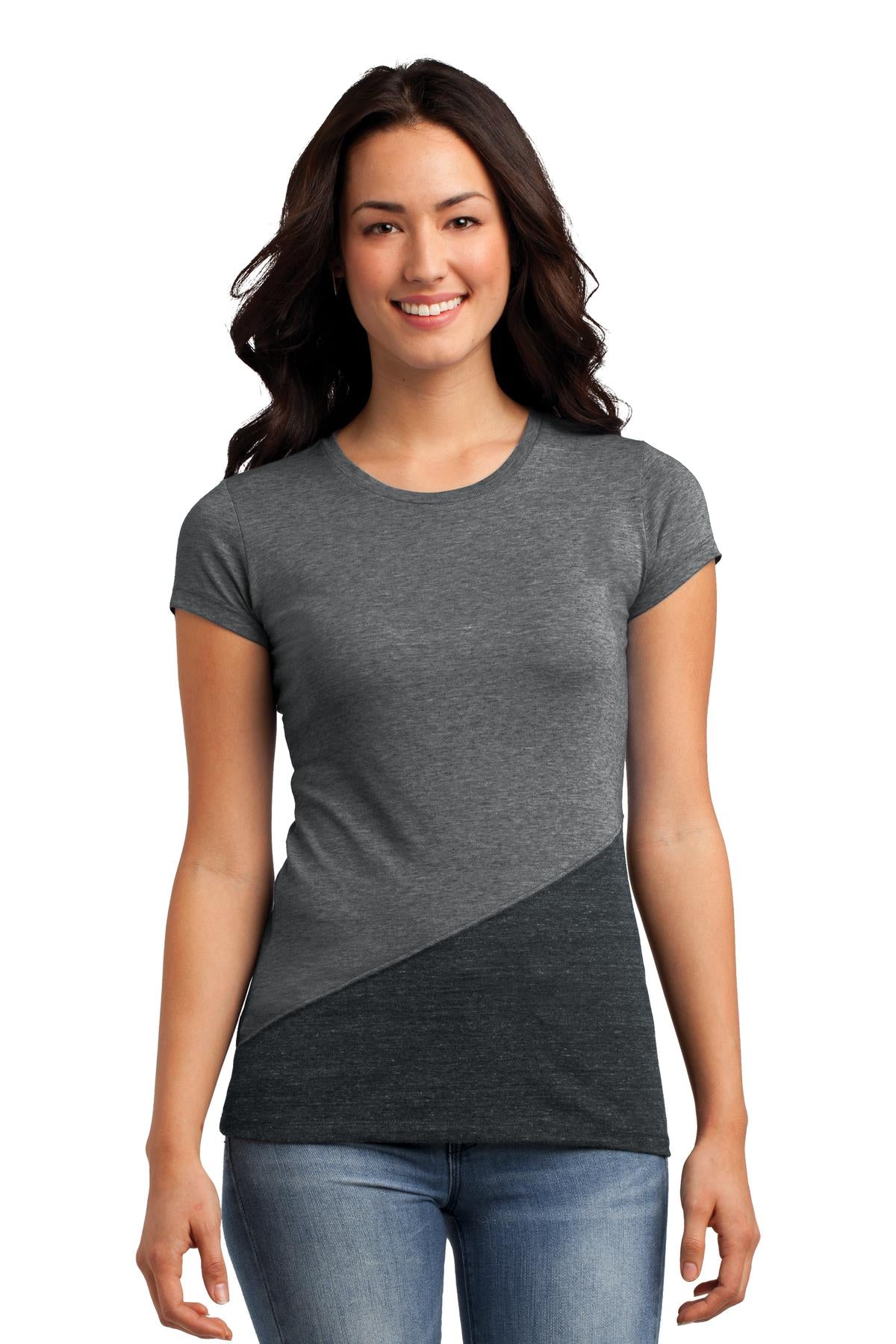 District Juniors Tri-Blend Pieced Crewneck Tee. DT243 Youth Apparel Shirts & Tops