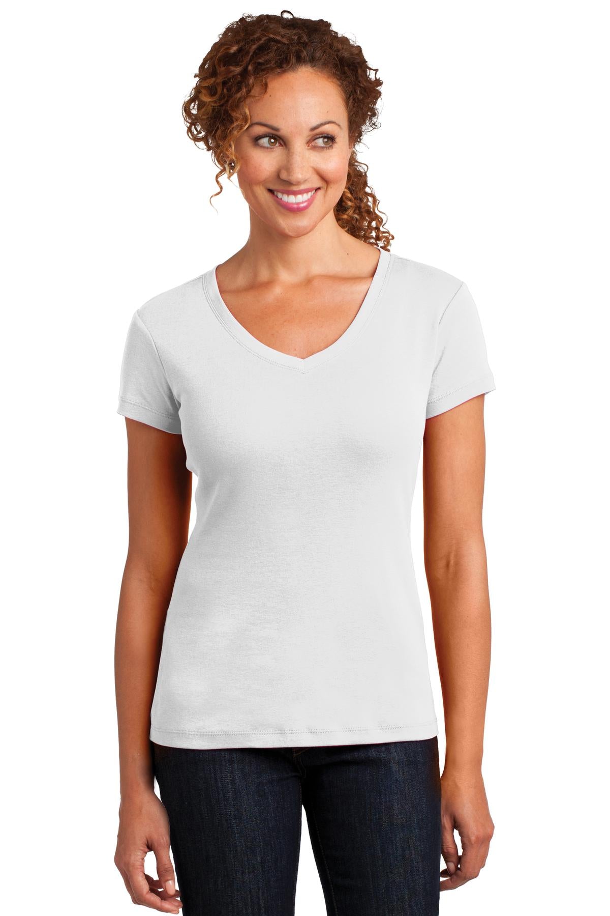 District Made Ladies Mini Rib V-Neck Tee. DM401 Womens Apparel Shirts & Tops