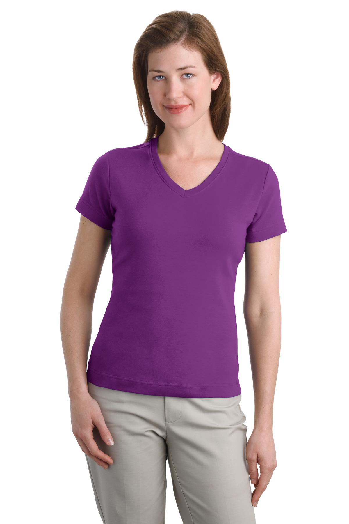 Port Authority Ladies Modern Stretch Cotton V-Neck Shirt. L516V Womens Apparel Shirts & Tops