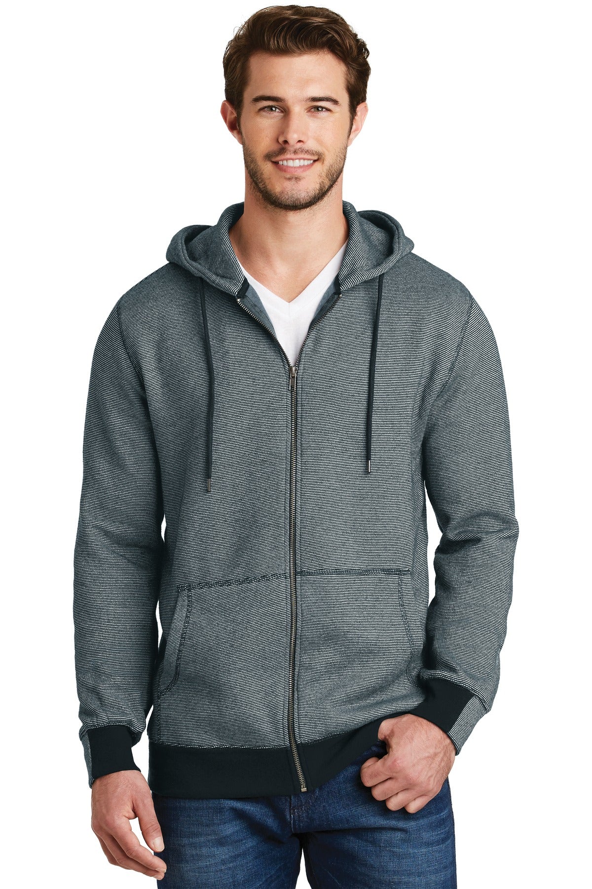 District Made - Men's Mini Stripe Full-Zip Hoodie. DM390 Mens Apparel Sweatshirts & Fleece