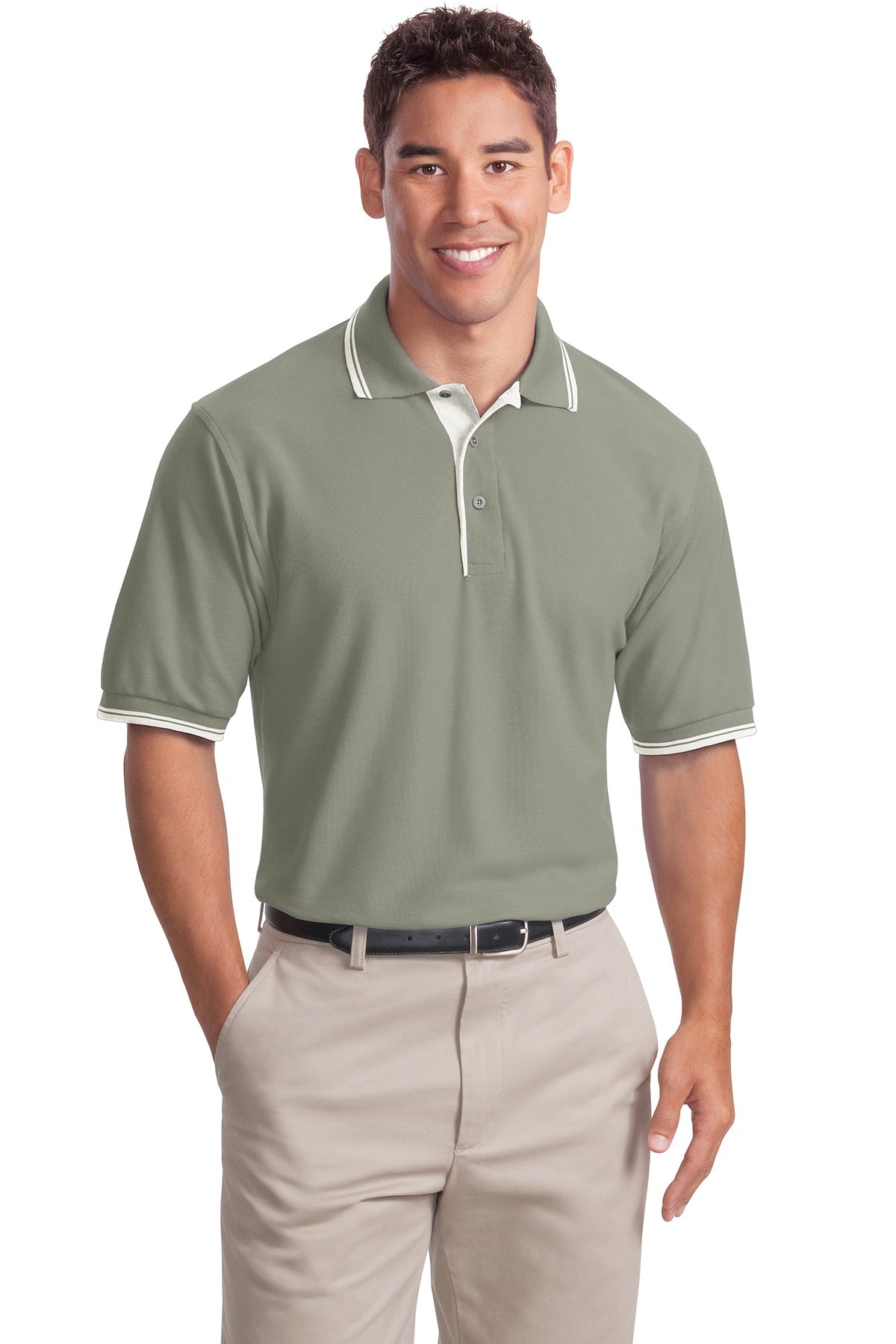 Port Authority Men's Silk Touch Polo with Stripe Trim. K501 Mens Apparel Shirts & Tops