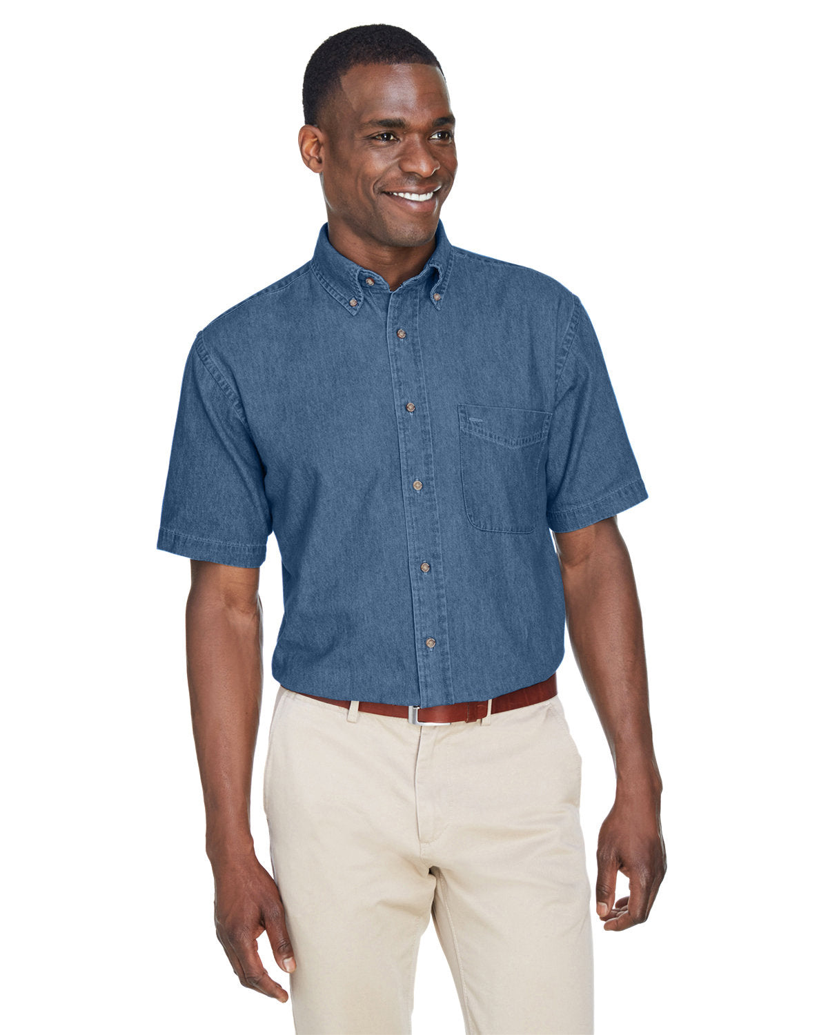Harriton Men's 6.5 oz. Short-Sleeve Denim Shirt Mens Apparel Shirts & Tops