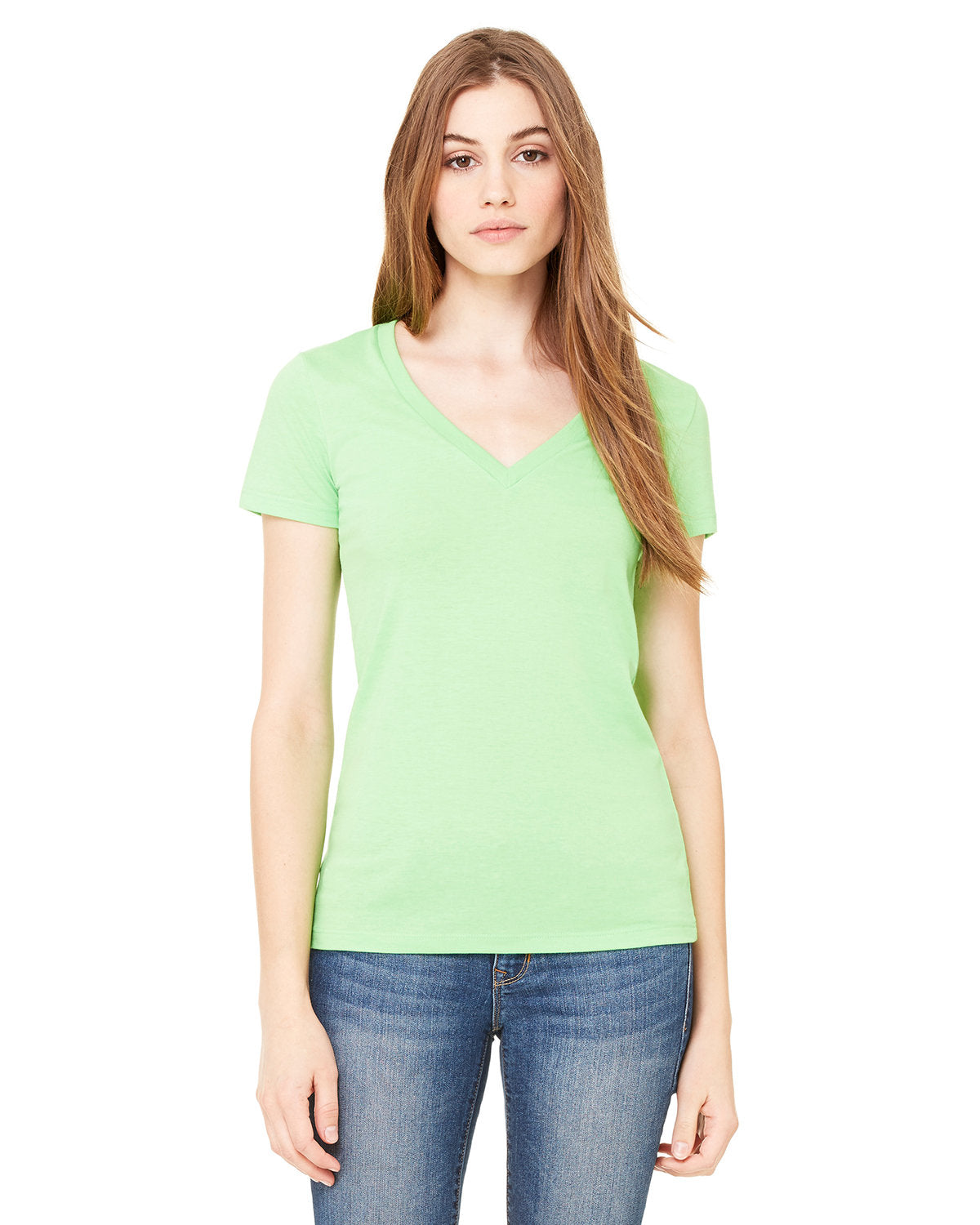 BELLA + CANVAS Ladies' Jersey Short-Sleeve Deep V-Neck T-Shirt Womens Apparel Shirts & Tops