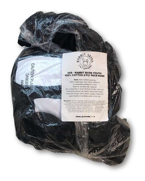 Rabbit Skins Youth 100% Cotton 2-Ply Face Masks - 50 Pack Unisex Accessories Face Coverings