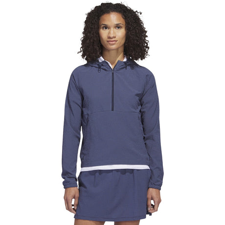 adidas Women's Seersucker 1/4-Zip Golf Hoodie Womens Apparel Sweatshirts & Fleece