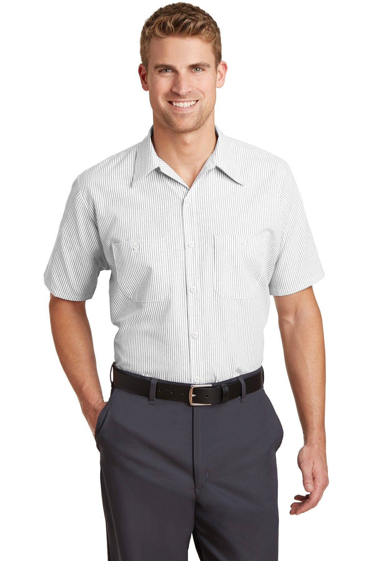 Red Kap Men's Short Sleeve Industrial Stripe Work Shirt. SL20 Corporate Apparel Shirts & Tops