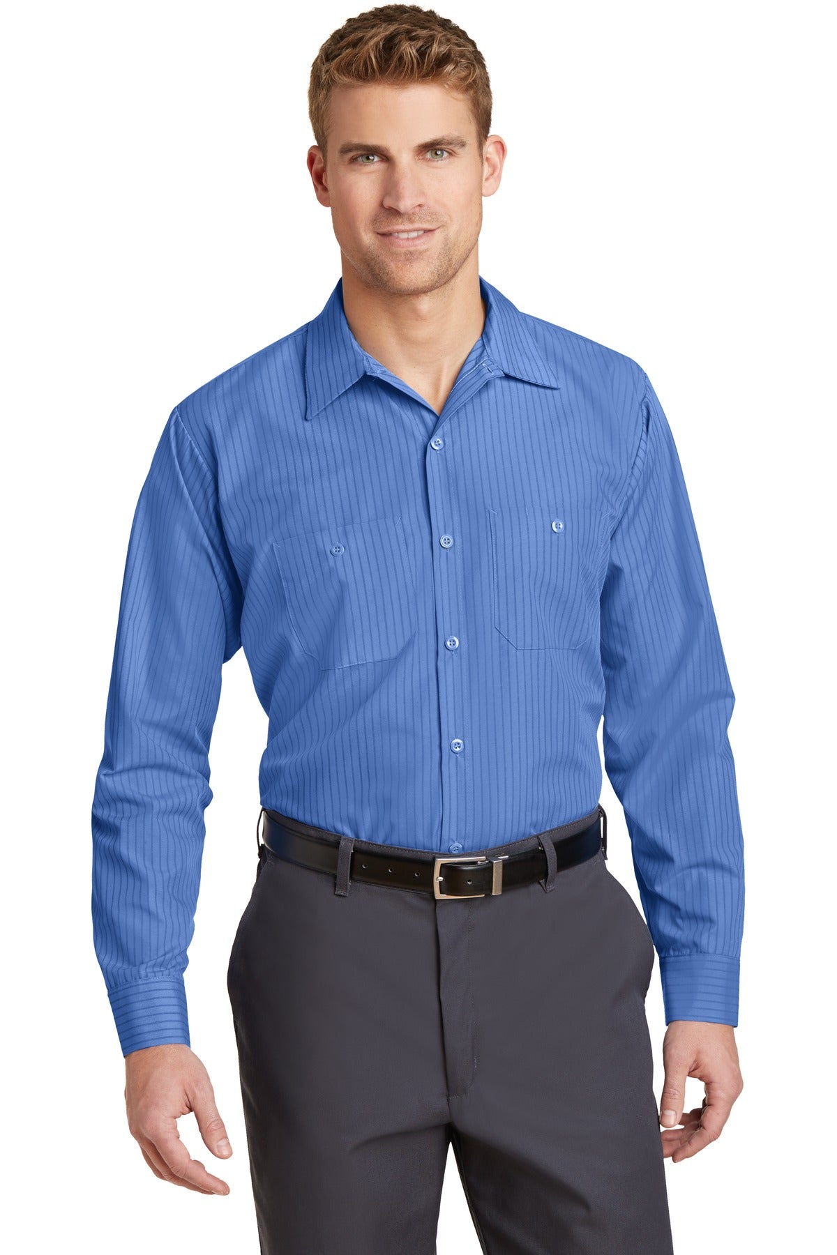 Red Kap Men's Long Sleeve Striped Industrial Work Shirt