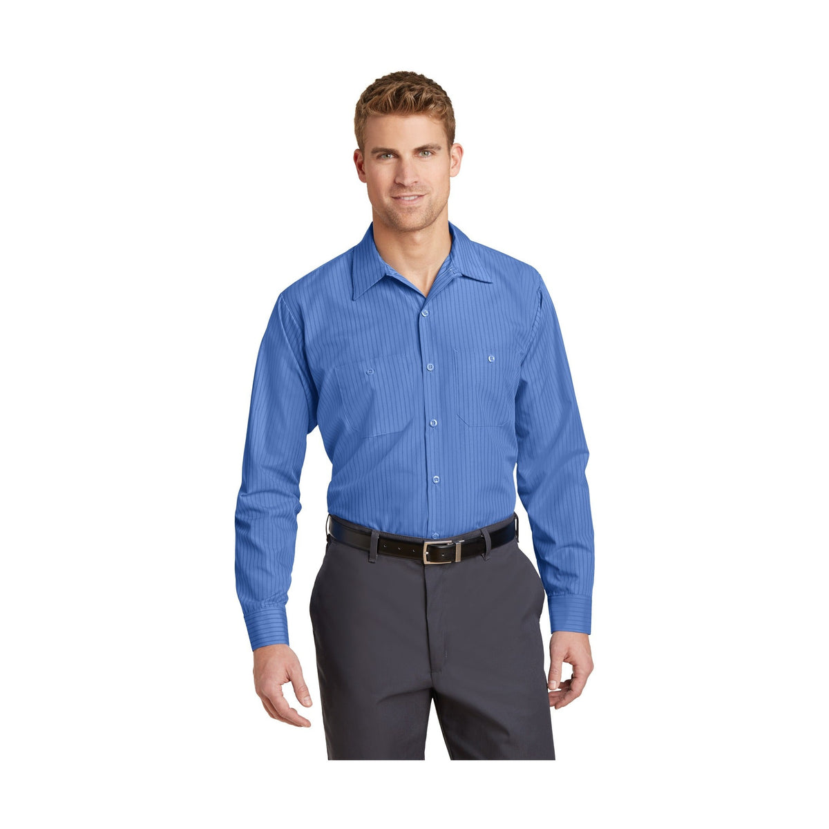 Red Kap Men's Long Sleeve Striped Industrial Work Shirt