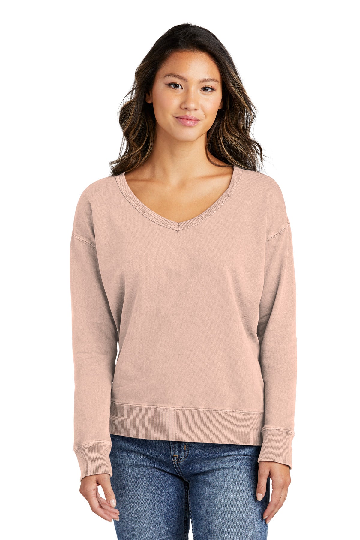 Port & Co Women's Beach Wash Garment-Dyed V-Neck Sweatshirt LPC098V