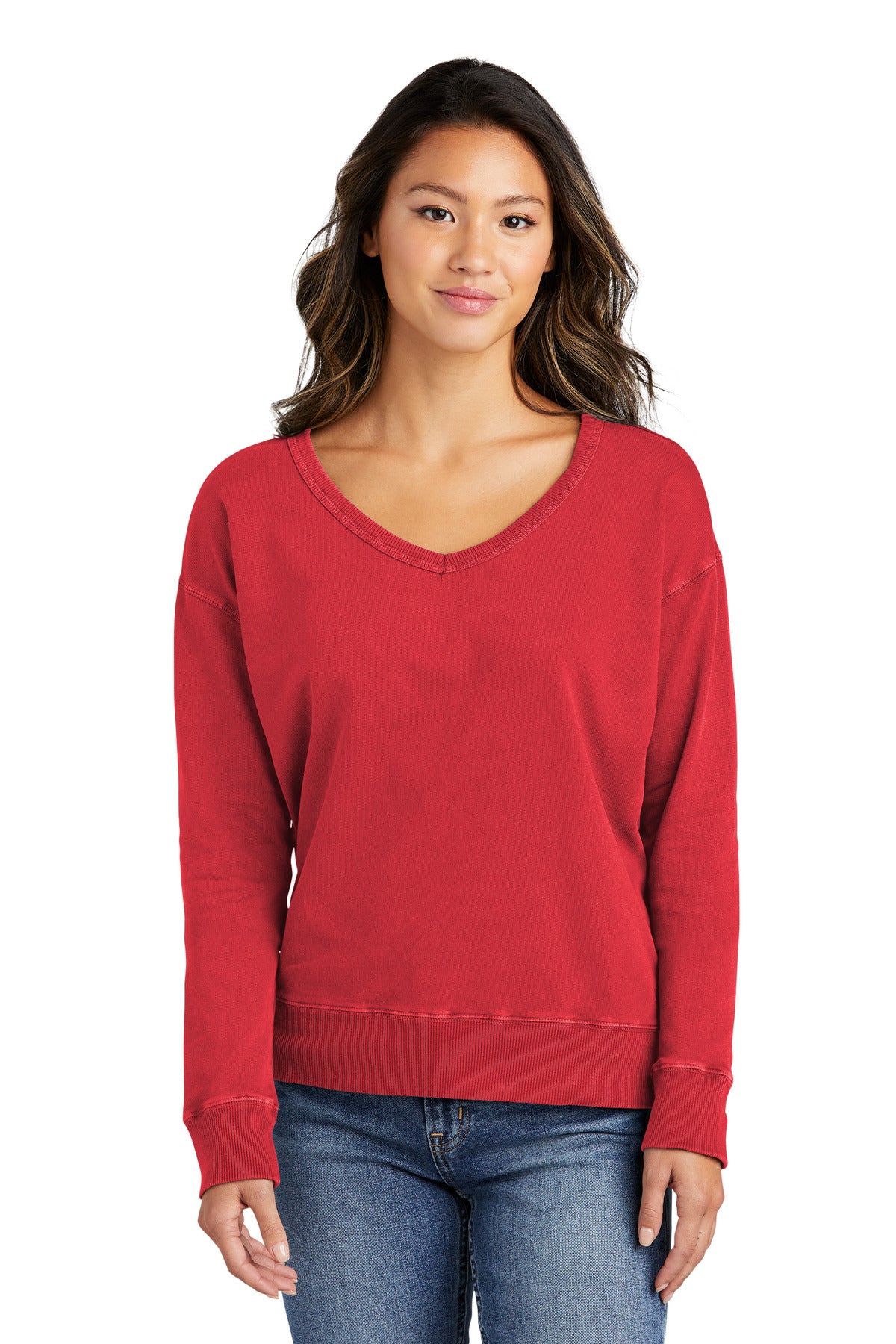 Port & Co Women's Beach Wash Garment-Dyed V-Neck Sweatshirt LPC098V