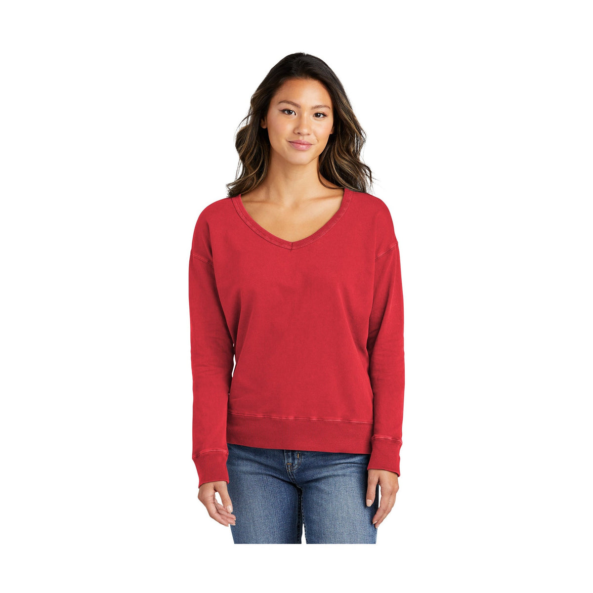 Port & Co Women's Beach Wash Garment-Dyed V-Neck Sweatshirt LPC098V