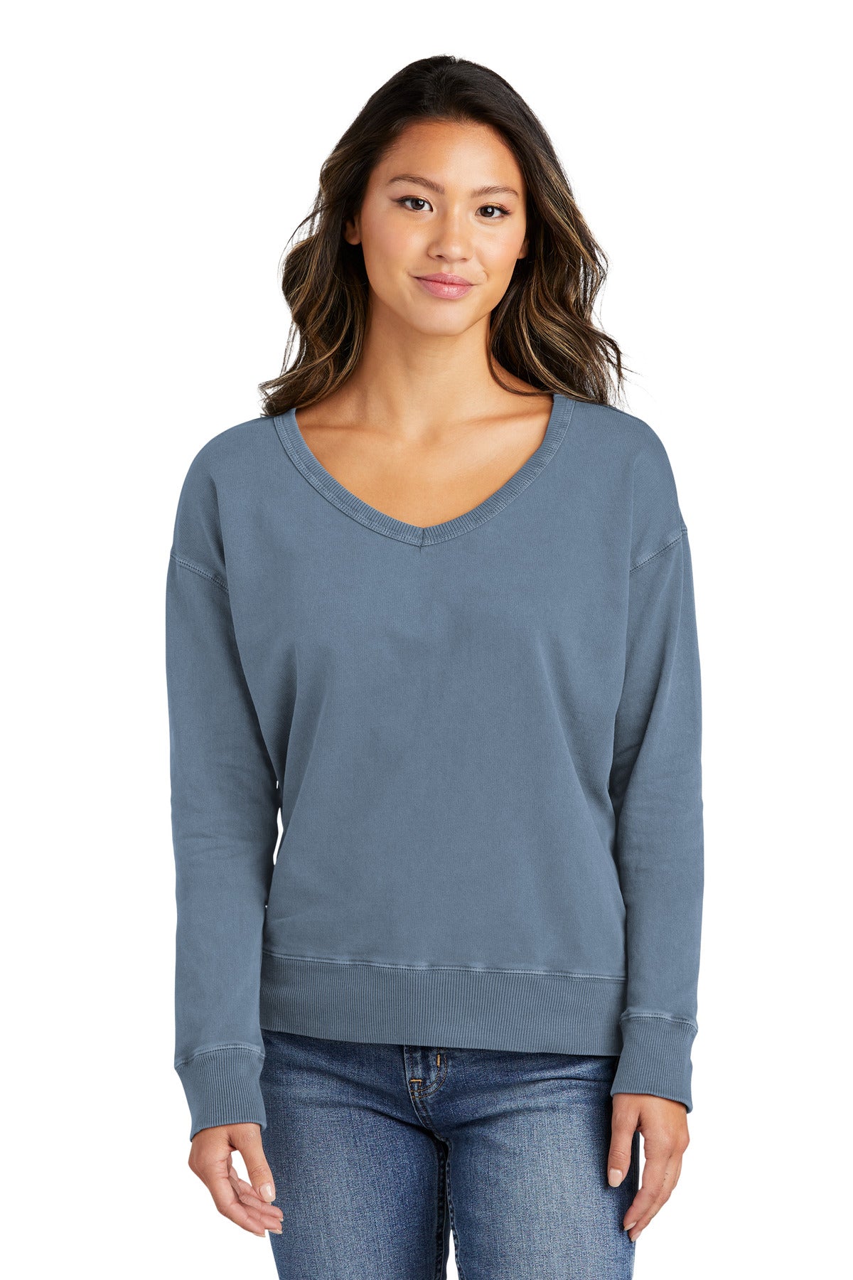 Port & Company Ladies Beach Wash Garment-Dyed V-Neck Sweatshirt Womens Apparel Sweatshirts & Fleece