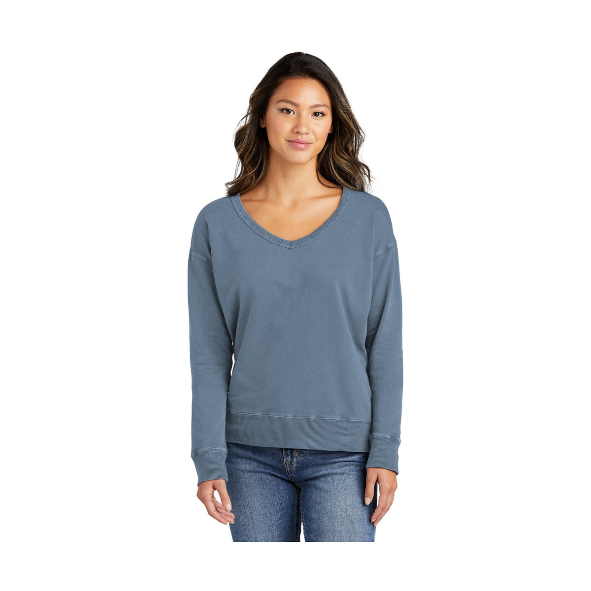 Port & Co Women's Beach Wash Garment-Dyed V-Neck Sweatshirt LPC098V