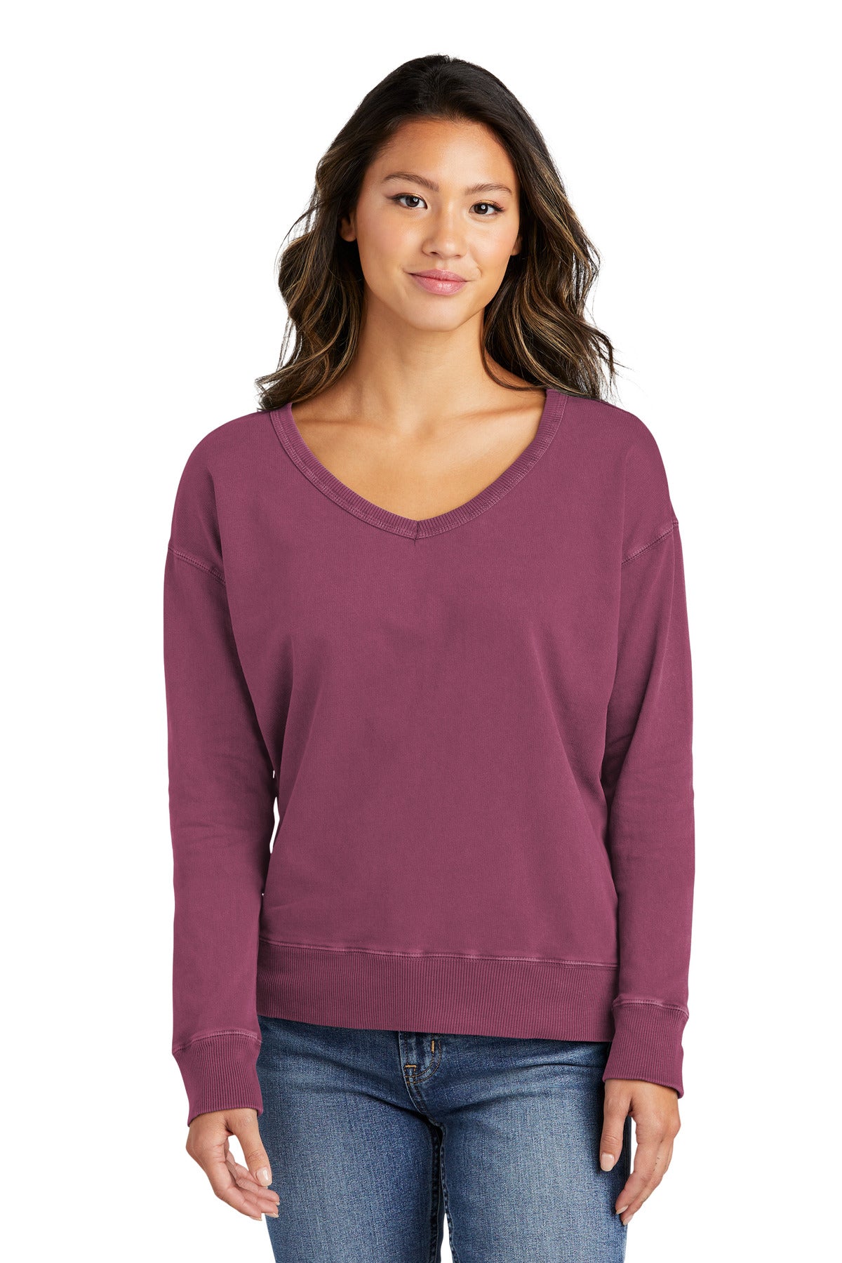 Port & Co Women's Beach Wash Garment-Dyed V-Neck Sweatshirt LPC098V