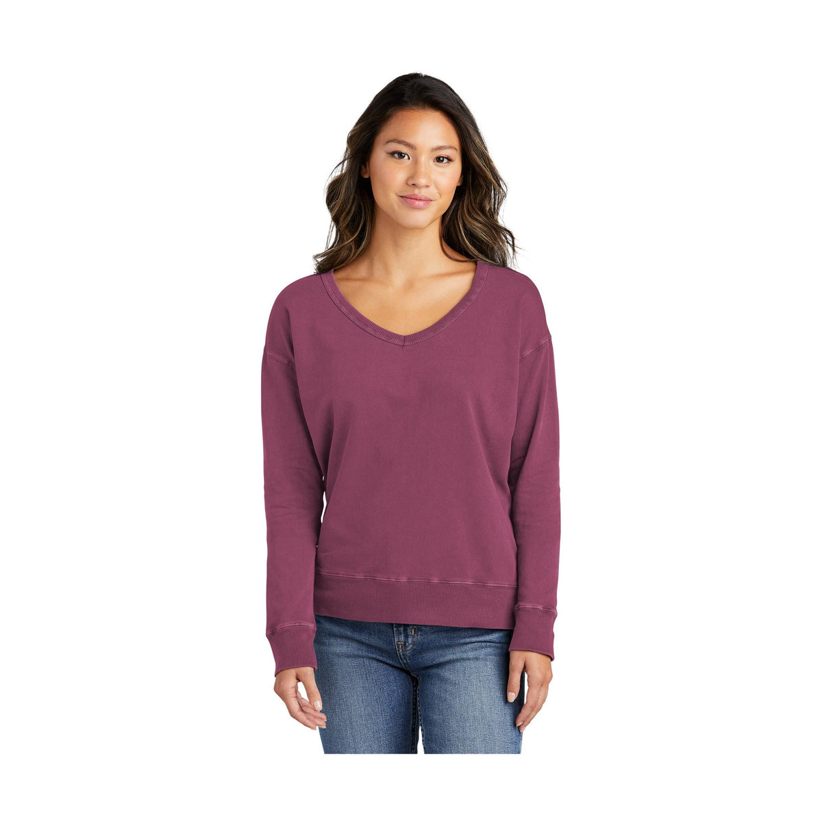 Port & Co Women's Beach Wash Garment-Dyed V-Neck Sweatshirt LPC098V