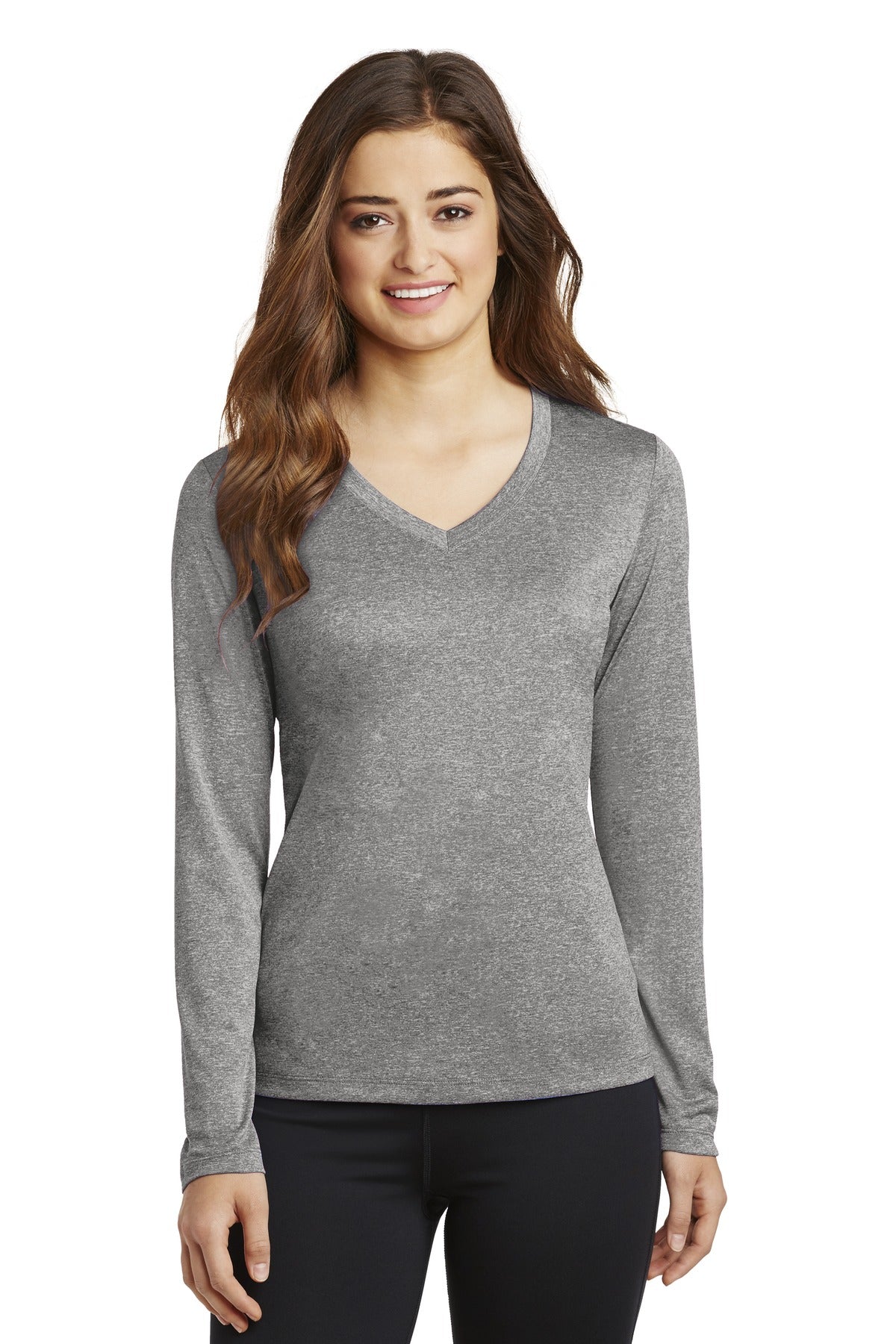 Sport-Tek Women's Long Sleeve Heather Contender V-Neck Tee