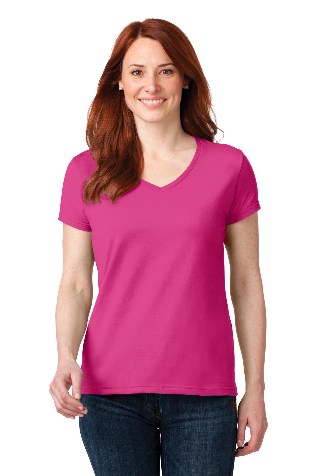 Anvil Women's 100% Combed Ring Spun Cotton V-Neck T-Shirt-1