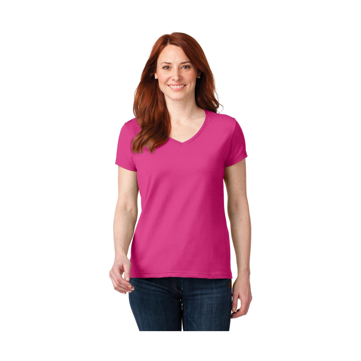 Anvil Women's 100% Combed Ring Spun Cotton V-Neck T-Shirt-1