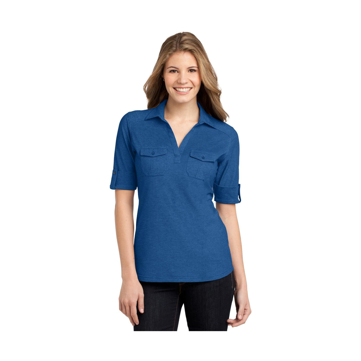 Port Authority Women's Oxford Pique Double Pocket Polo