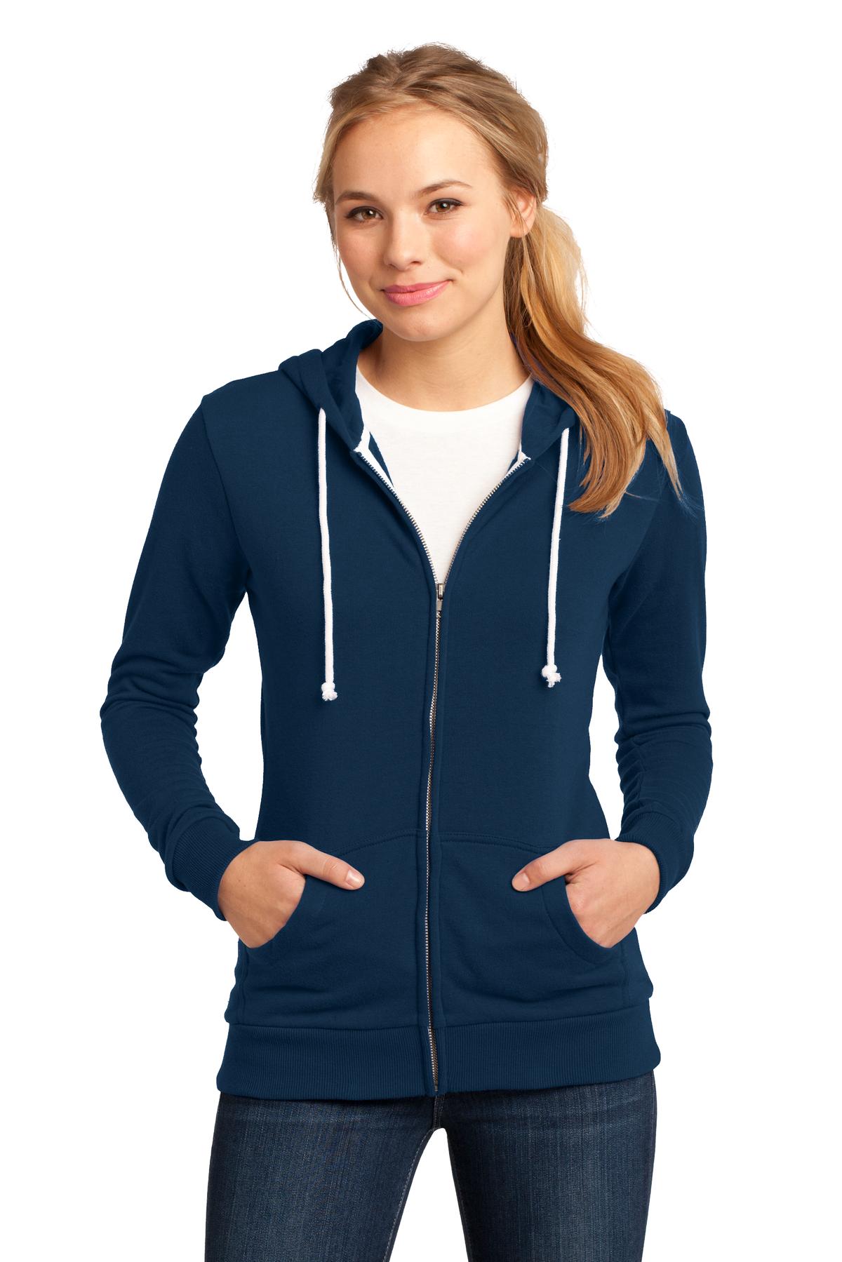 District Juniors Core Fleece Full-Zip Hoodie. DT290 Womens Apparel Sweatshirts & Fleece