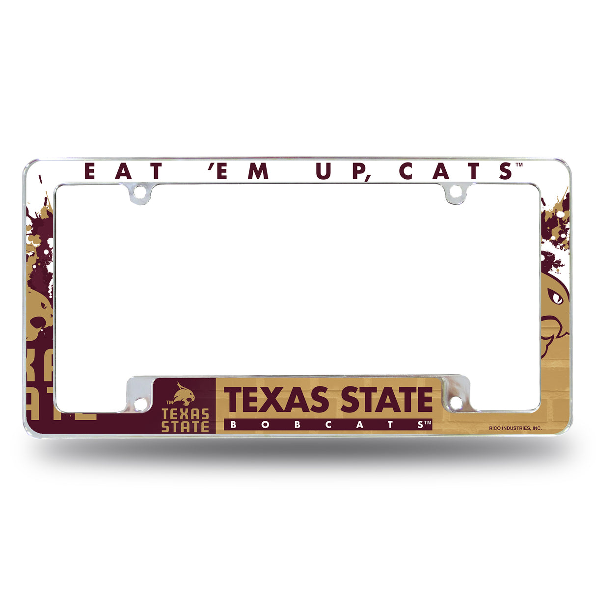 NCAA Texas State Bobcats All Over Chrome License Plate Frame Fan Gear NCAA Texas State Bobcats