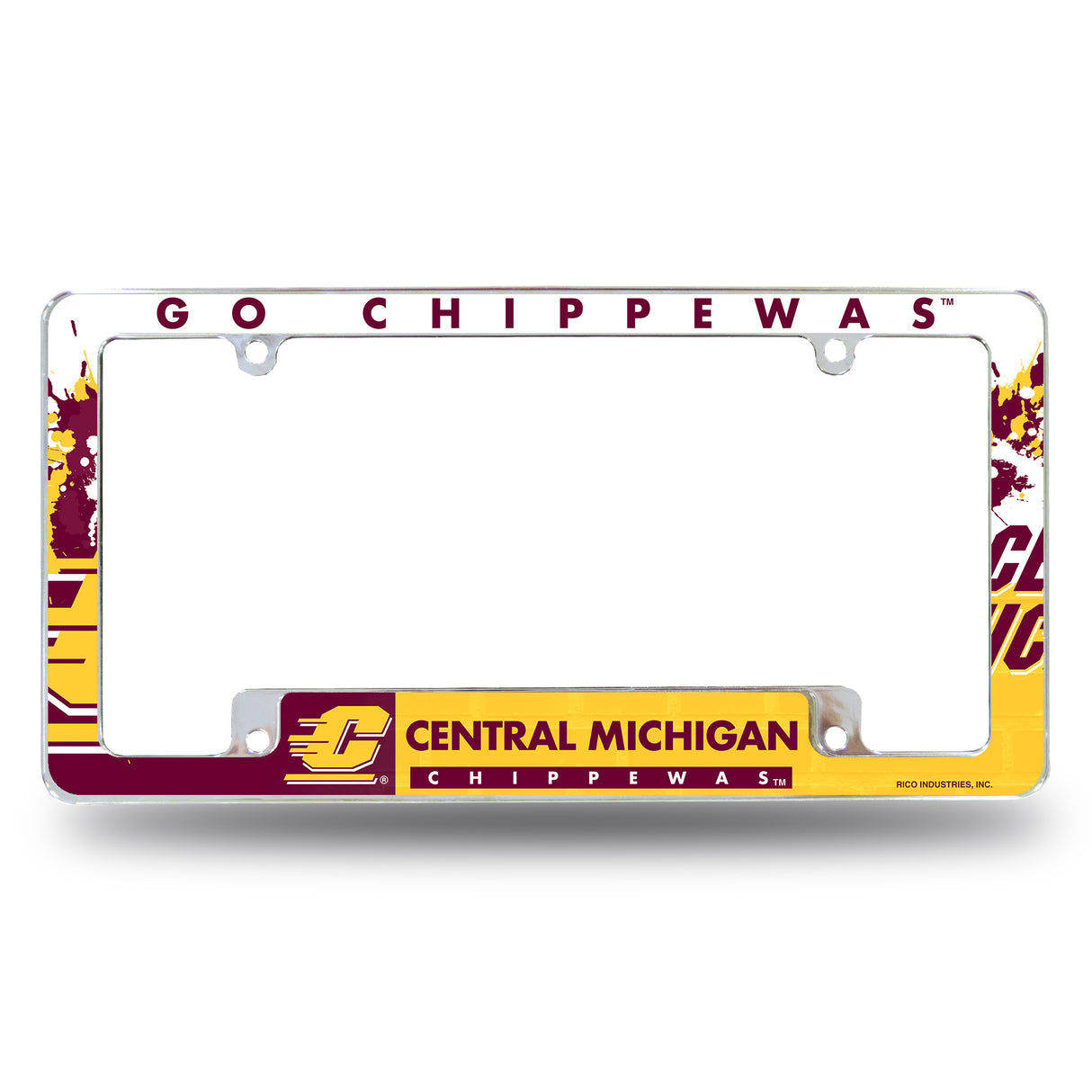 NCAA Central Michigan Chippewas All Over Chrome License Plate Frame Fan Gear NCAA Central Michigan Chippewas