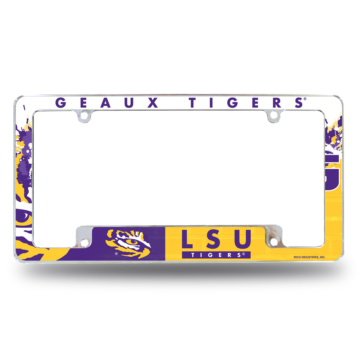 NCAA LSU Tigers All Over Chrome License Plate Frame Fan Gear NCAA LSU Tigers