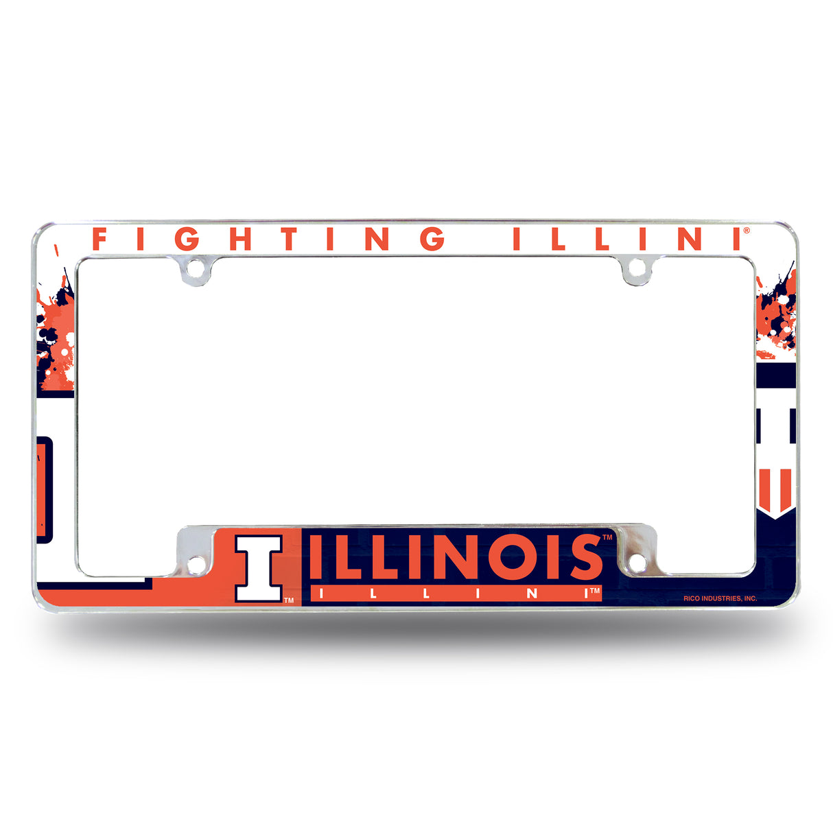 NCAA Illinois Fighting Illini All Over Chrome License Plate Frame Fan Gear NCAA Illinois Fighting Illini