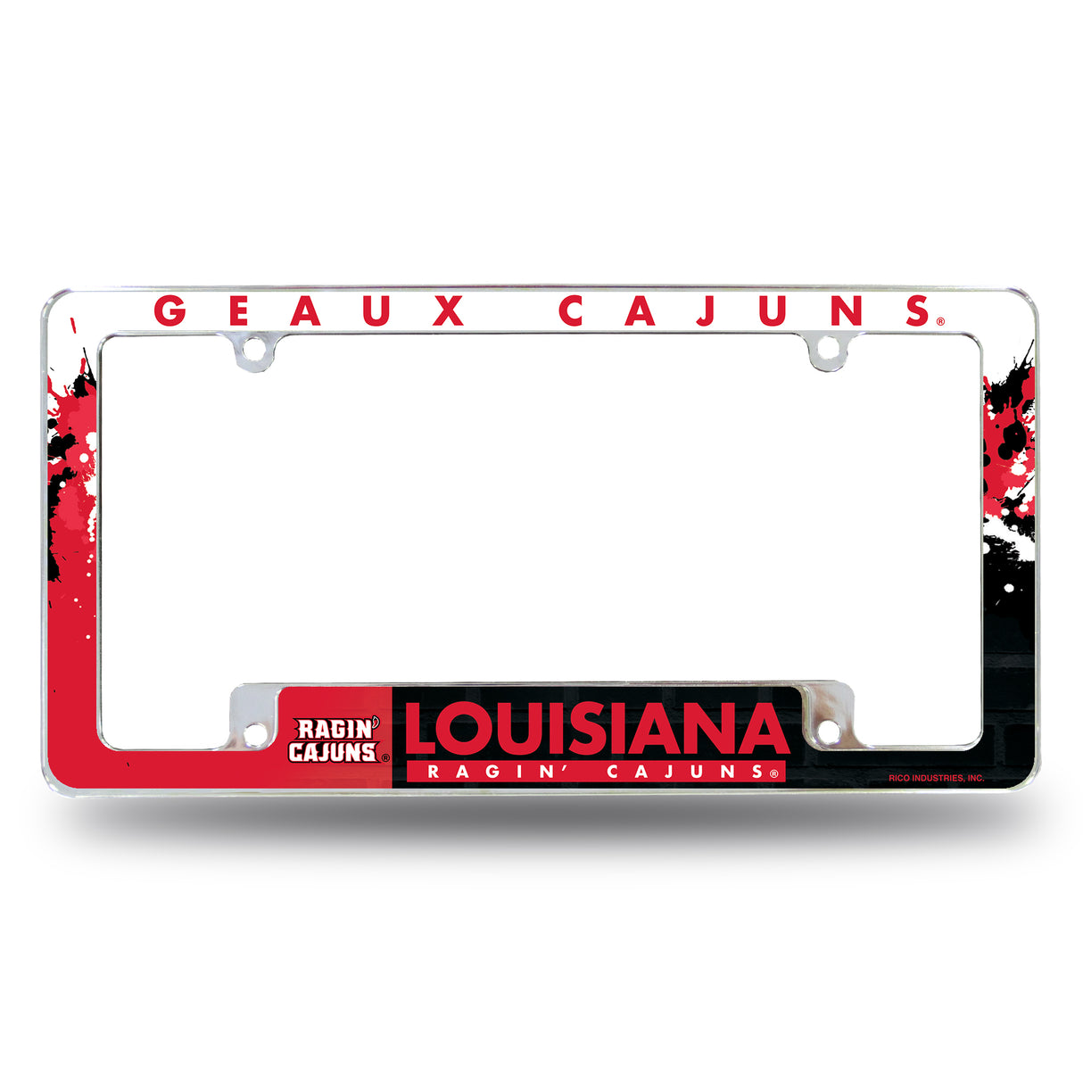 NCAA Louisiana-Lafayette Ragin Cajuns All Over Chrome License Plate Frame Fan Gear NCAA Louisiana-Lafayette Ragin Cajuns