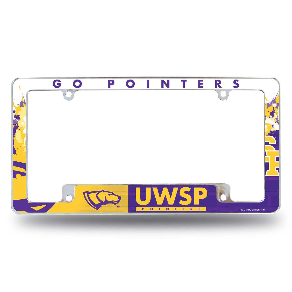 NCAA Wisconsin-Stevens Point Pointers All Over Chrome License Plate Frame Fan Gear NCAA Wisconsin-Stevens Point Pointers